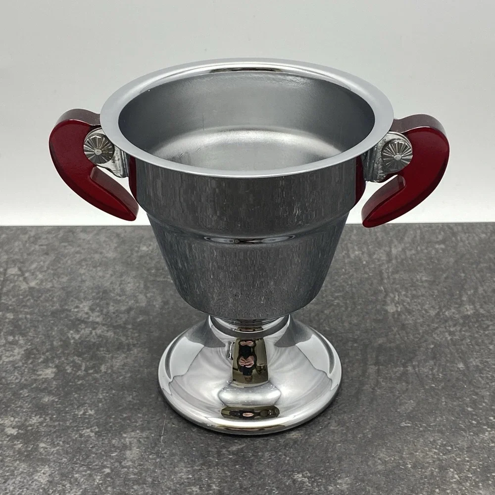As‎ Is Vintage Art Deco Chrome Creamer & Sugar Cherry Red Bakelite Handles